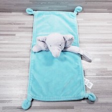 Carter's Gray Elephant Security Blanket Lovey Rattle Pacifier Holder Aqua Blue