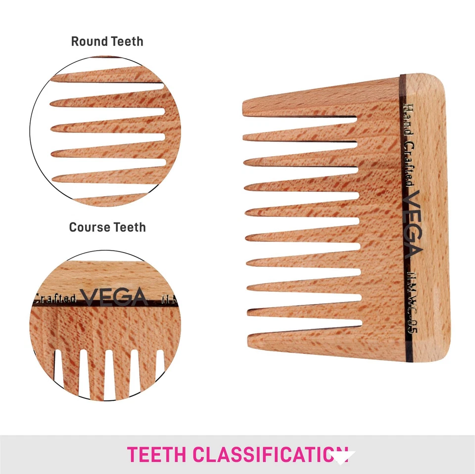 2 Pack Natural wood VEGA Wide Tooth Wooden Comb - HMWC-05 Pocket Hair Beard comb - Image 3 of 4