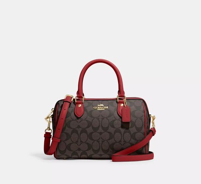 Coach CH280 Rowan Satchel Bag Brown Signature Canvas Bright Violet Leather NWT
