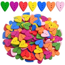 200pcs Colorful Wooden Heart Buttons with 2 Holes Love Heart Shaped Wood Craf...