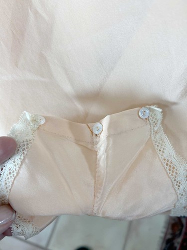 Vtg 1920s Peach Silk Teddy Lingerie Embroidery Lace Trim Button Crotch sz S/6 - Picture 8 of 9