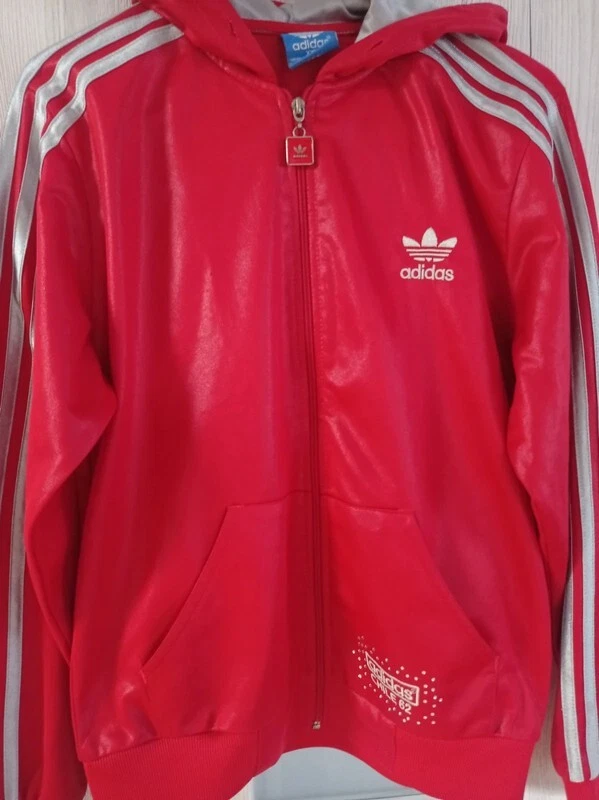 Adidas Womens Chile 62 Track Top Jacket Red Hoodie 3 Stripes Logo M/L |