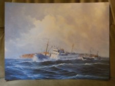 Druck nach Gemälde von Fred Müller / Seute Deern + Kutter  / vor Helgoland 