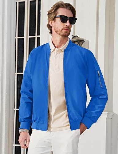 Men's Bomber Jackets Casual Lightweight Windbreaker Water Resistant Zip Up Coats - Picture 59 of 74