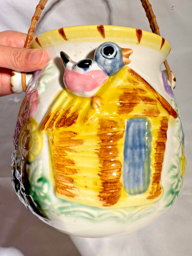Tarro de galletas vintage flores pájaro azul en casa efecto 3D bote Lefton - Imagen 10 de 10