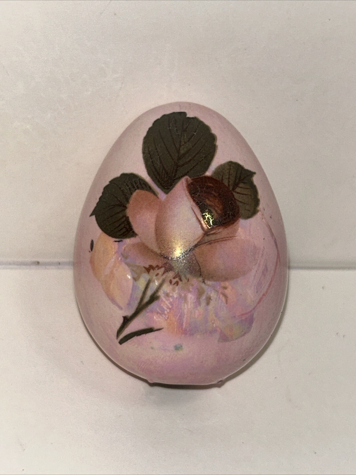 Mid Century MCM Vintage Pink Lusterware Ceramic 3D Egg Roses Poppy Flowers 60s