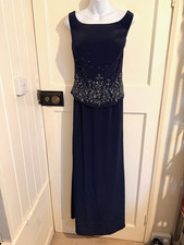 Mori Lee Dress Navy Long Beaded Sequin Size 14 Bust 40" Party Cruise Wedding