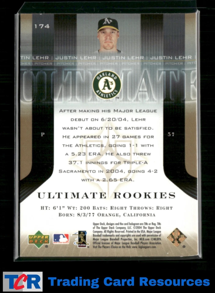 2004 Upper Deck Ultimate Collection #174 Justin Lehr Gold #/50 - Image 2 of 2