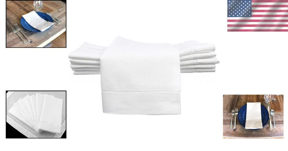 Luxurious 12-Pack 20" White Linen Cotton Blend Napkins with Elegant Hemstitch - Image 2 of 4