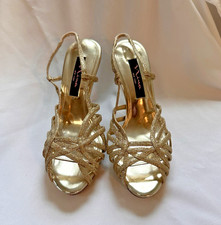 Nina New York Silver Gold Glitter Strappy Open Toe Pumps Size 6.5 M