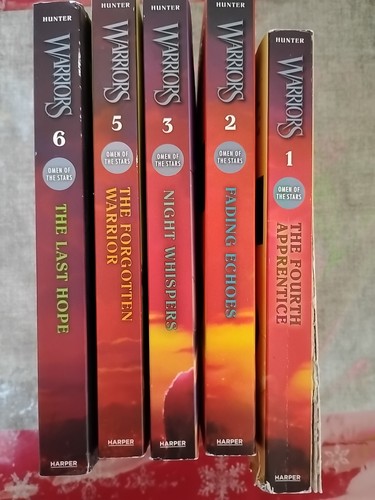 Lot of 5 WARRIORS books, used, books 1-3, 5, 6, most in great condition