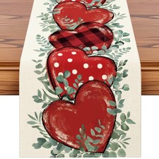 Eucalyptus Hearts Valentine's Day Table Runner 13x72 Inch Anniversary Wedding,
