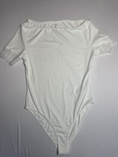 Halara Medium Women s Boat Neck White Short Lace Sleeve Bodysuit, NWOT
