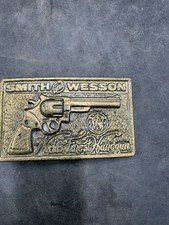 Vintage 80's Smith Wesson Belt Buckle Worlds Finest Handgun Solid Brass