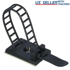 25x Adjustable Adhesive Cable Straps Cord Management Tie Mount Clips 1.0" Black