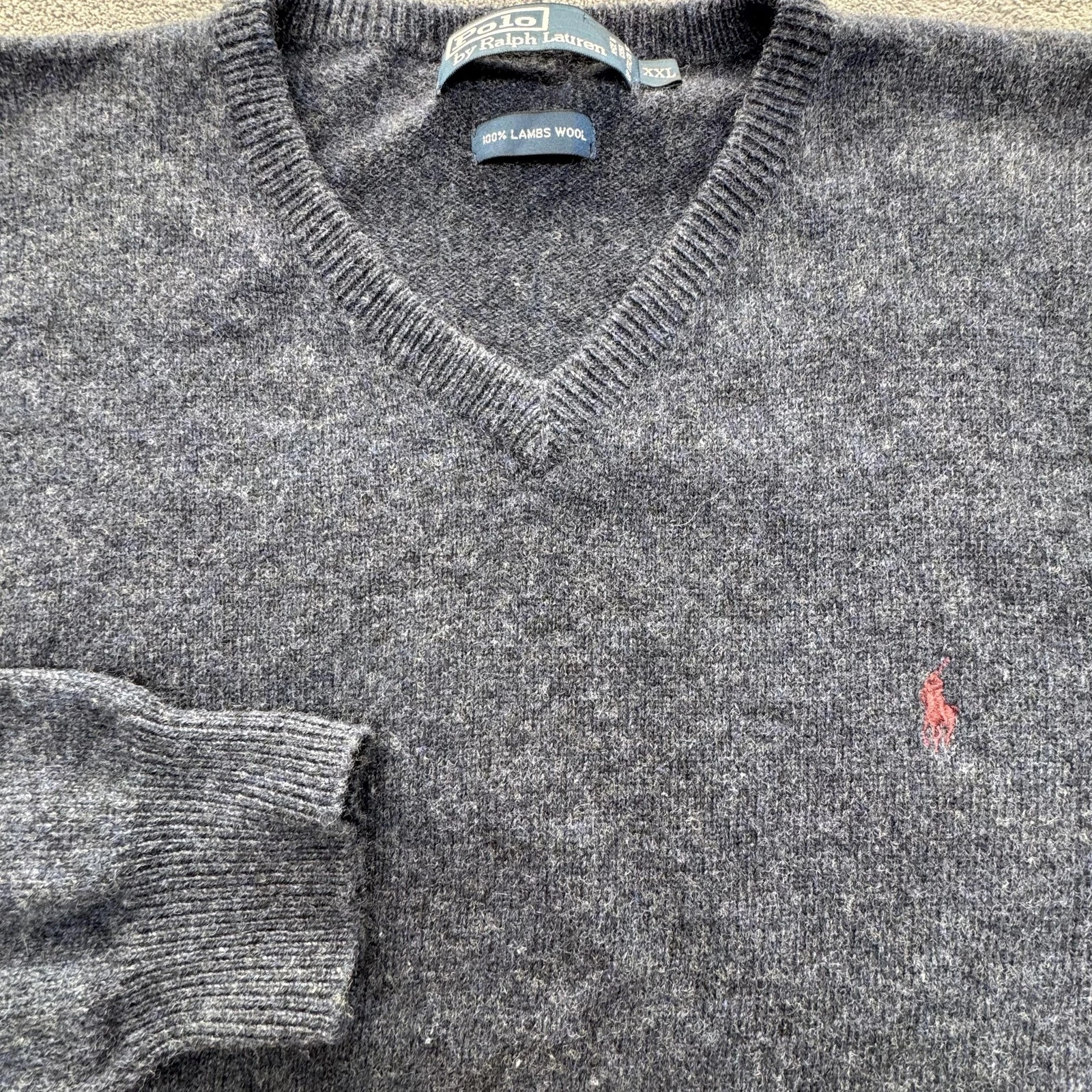 Polo By Ralph Lauren Sweater Mens 2XL Blue Lambswool V-Neck Pullover Logo