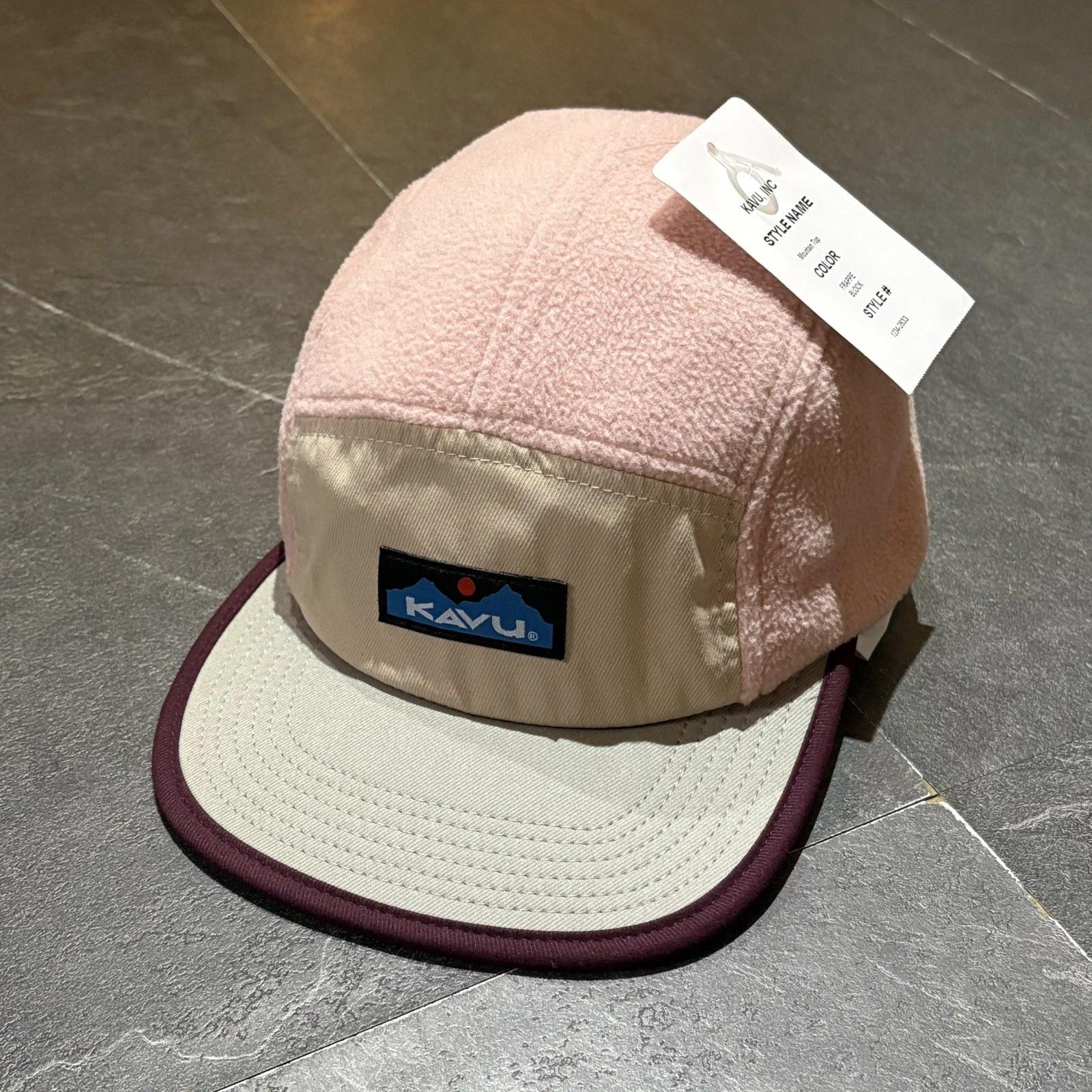 KAVU Mountain Top Fleece Cap One Size Pink Beige Frappe Block Hiking Winter Hat