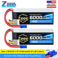 2x Zeee 6S 130C 6000mAh Lipo Battery 22.2V EC5 Ultra-Low Internal Resistance