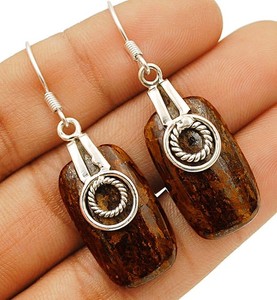 Natural Bronzite 925 Solid Sterling Silver Earrings Jewelry @15-7