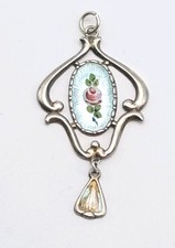Charles Horner Guilloche Enamel Pendant Sterling Silver Chester Hallmarked 1914