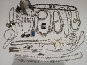 Vintage To Now Silver Tone Necklaces Bracelets Earrings Lot Of 25 Pieces