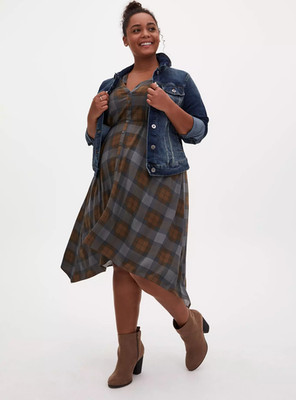 Torrid Outlander Tartan Challis Handkerchief Shirt Dress Size 0 12 Large EUC