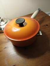 Le Creuset Volcanic Orange Cast Iron Enamel  18 Milk Pan with Lid Used VGC