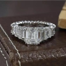 2Ct Emerald Cut Lab-Created Diamond Engagement Wedding Ring 14K White Gold Over