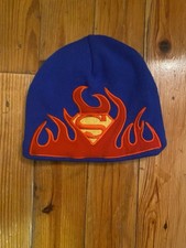 Superman Dc Comics Vintage Red And Blue Flame Logo Kids Graphic Beanie Size S