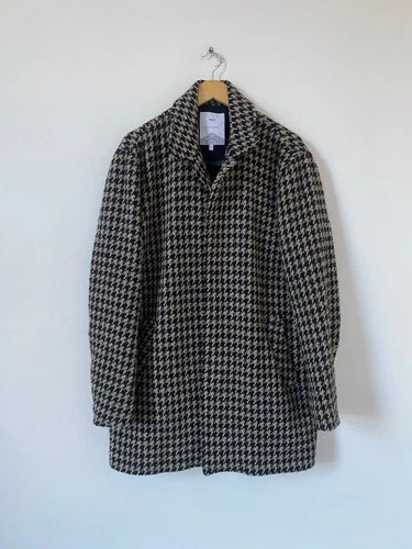 Wax London Coat Extra Large Houndstooth Long Pockets Knit Overcoat
