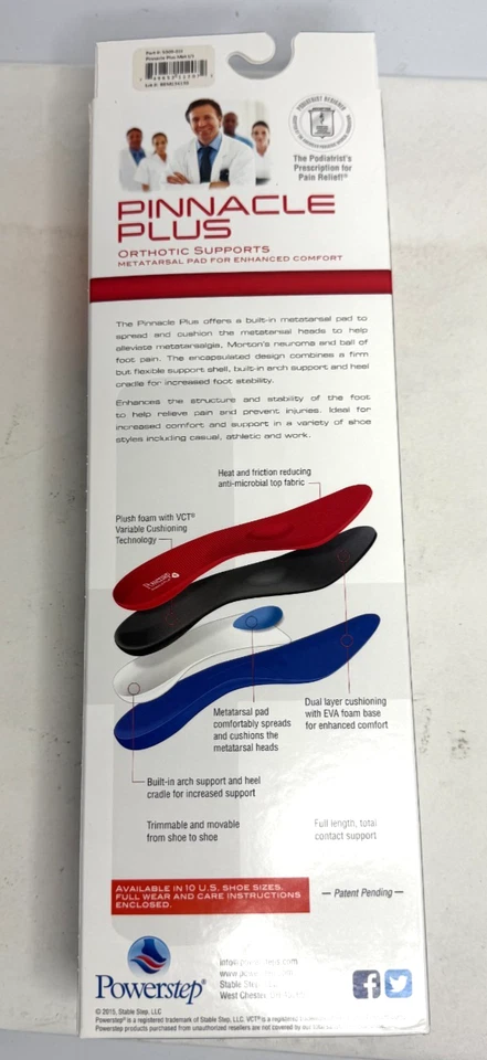 Almohadilla metatarsiana Powerstep Pinnacle Plus plantilla cómoda talla I/J, para hombre 12-13 EE. UU. Foto 3 de 4