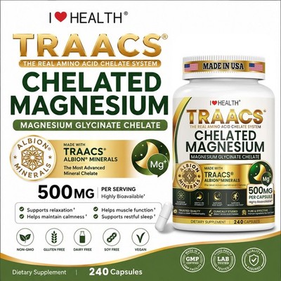 Albion Chelated Magnesium Glycinate  Vegan Capsule, 500 mg, Stress Relief