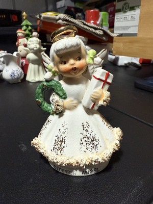 Napco Angel Figurine December Christmas Vintage, Made in Japan, Faux Fur