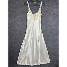 Vintage Victoria's Secret Nightgown gold tag S Ivory Lace Trim Satin Maxi Slip