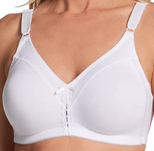34D Bali 3036 Double Support Cool Comfort Cotton Wirefree Bra, White NWT