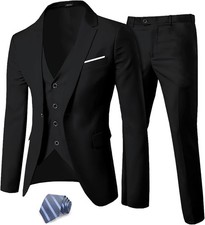 3 Piece Slim Fit Suit Set One Button Solid Jacket Vest Pants