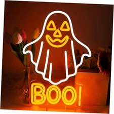 Ghost Boo Halloween Decorations Neon Sign, Halloween Fall Window Decorations 