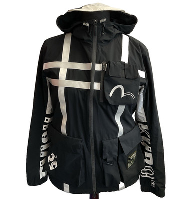 EVISU KURO Reflective Herringbone Strap Hooded Windbreaker Jacket Rare UK M