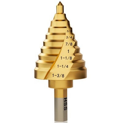 Step Drill Bit Set 3/16'' to 1-3/8'' 3/8  Hex Shank High Speed Steel Step Drill...