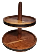 2 Tier Wood Display Round Stand Tray Charcuterie Serving Board Fruit Bowl Heavy