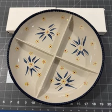 Temptations By Tara Serving Dish 4-Compartment Old World Blue Seasonal - New