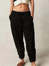 Free People Black Parachute Pants Ruched Leg Drawstring Cargo Joggers Size Small
