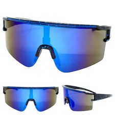 Oversized RETRO SPORTY WRAP AROUND Shield Cycling SUN GLASSES Large Black Frame