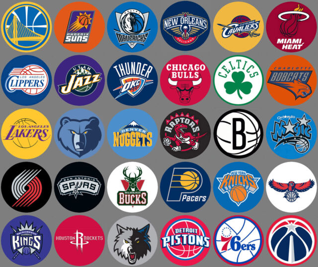 NBA Logos 30 Colored Background team logos Buttons or Magnets NEW 1.25 inch