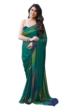 Indian Chiffon Saree With Unstitched Blouse Piece Party Wedding Wear For Women