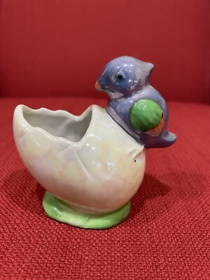 blue and white lustre  chick mustard pot