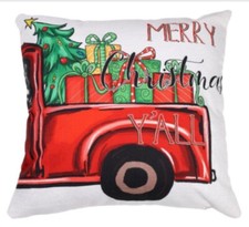 Christmas Tree Red Truck Christmas Linen Throw Pillow Cover Winter Holiday Decor