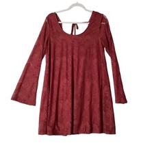 Altar'd State Lace Boho Dress Women Sz Medium Red Tie Back Flare Long Sleeves