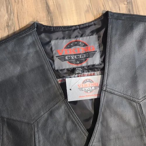 Viking Cycle Black Leather Lined Button Motorcycle Vest Men's Sz XXXL ~NWT~