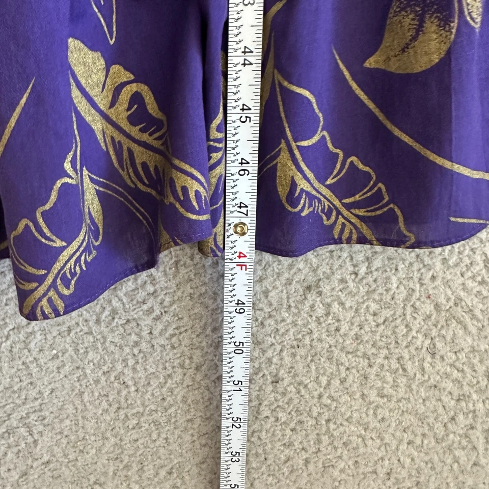 Vestido Hans Jutte Hawaii Muumuu Pequeño Manga Abullonada Púrpura Dorado Volantes Foto 4 de 4